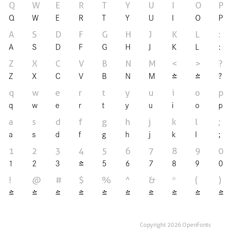 Character Map of FONTSPRING DEMO - Corporate S Light Regular