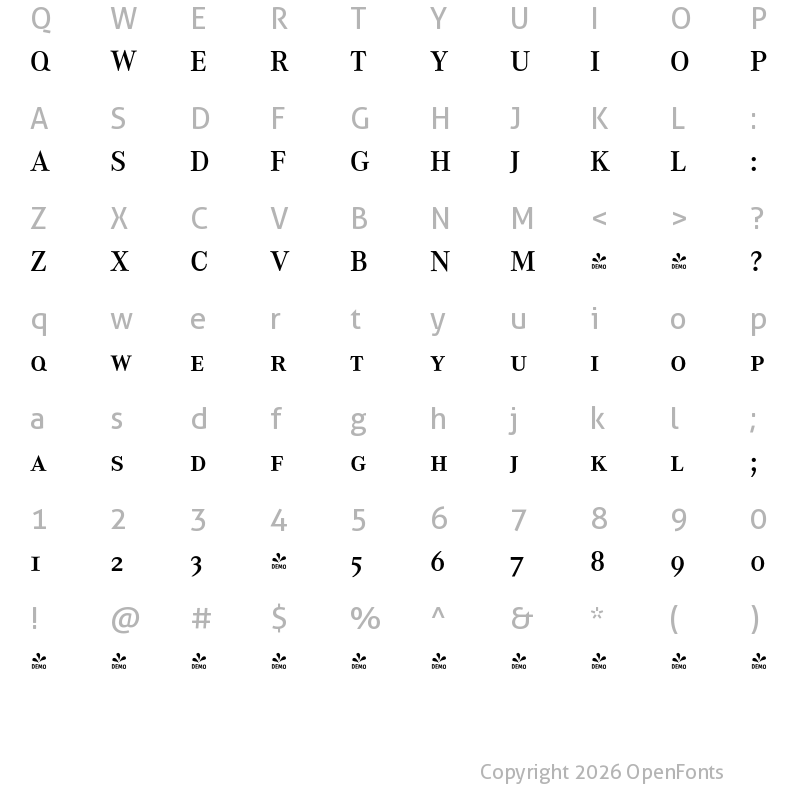 Character Map of FONTSPRING DEMO - CorporateASCTDem Regular