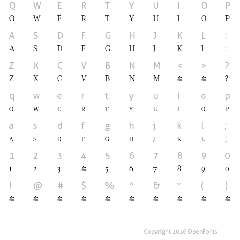 Character Map of FONTSPRING DEMO - CorporateASCTLig Regular