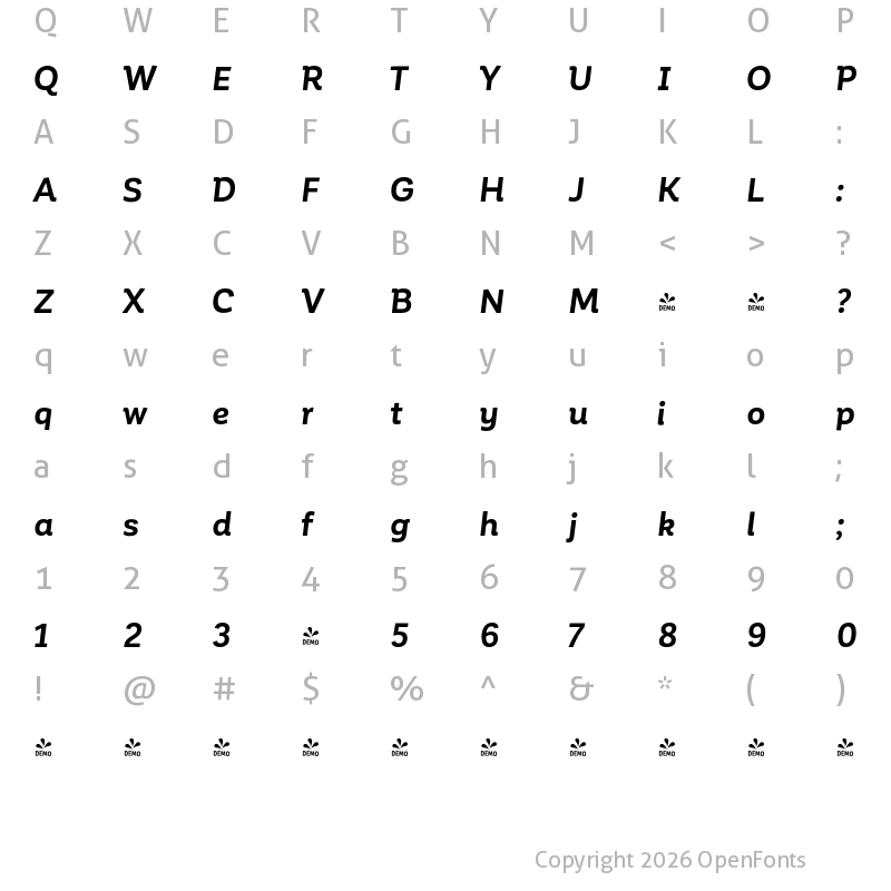 Character Map of FONTSPRING DEMO - Corporative Alt Bold Italic