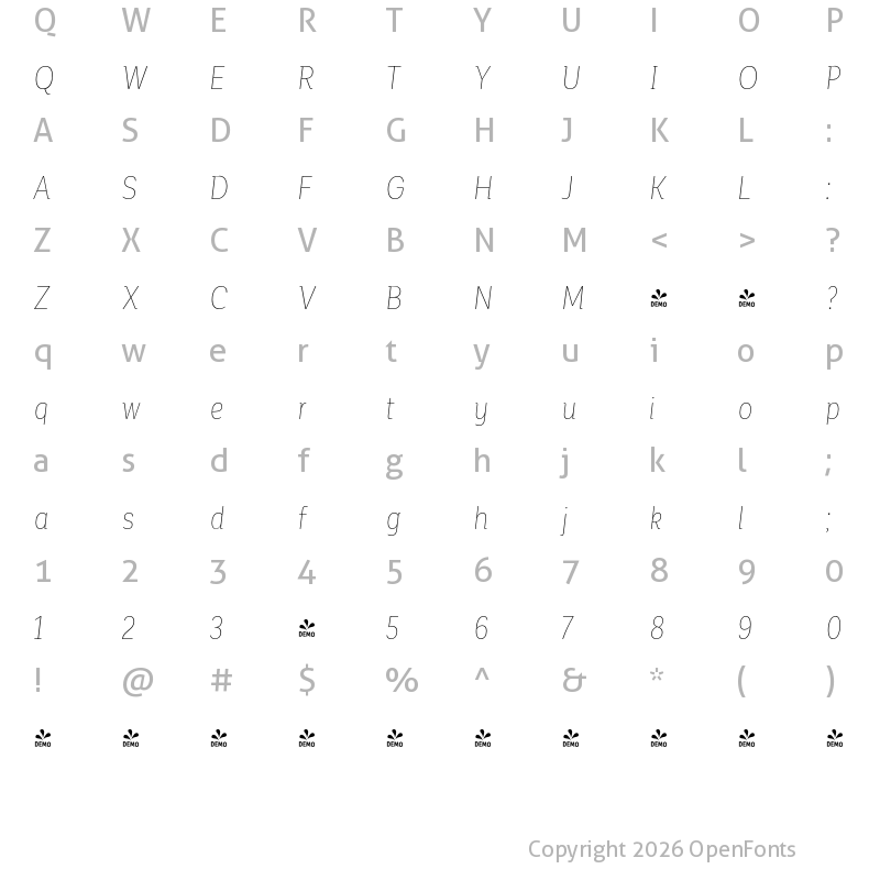 Character Map of FONTSPRING DEMO - CorporativeSoft CndAlt Hair It Regular