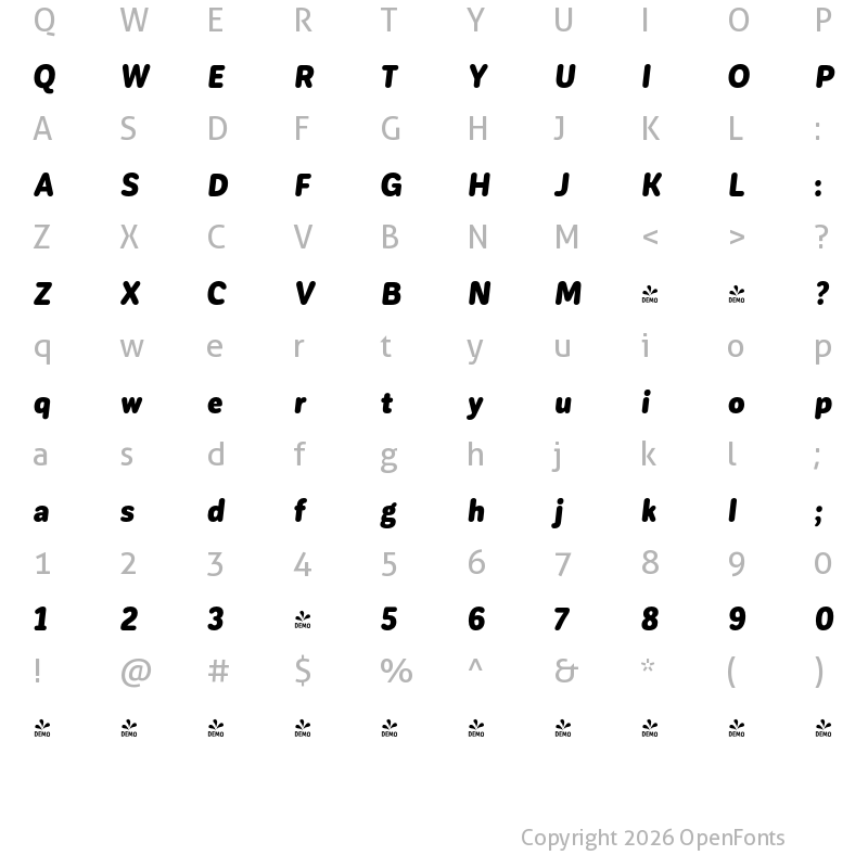 Character Map of FONTSPRING DEMO - CorpSansRd Black CndIt Regular