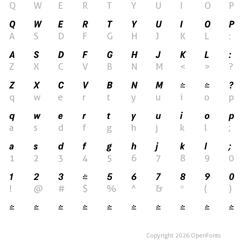 Character Map of FONTSPRING DEMO - Cosima Bold Bold Italic