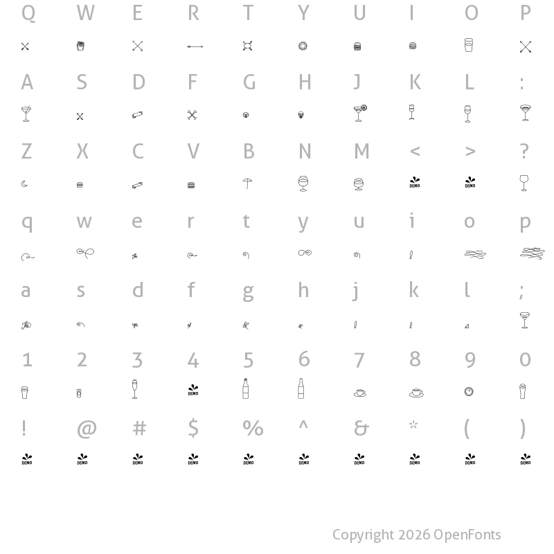 Character Map of FONTSPRING DEMO - Cosmopolitan Extras Bold Regular
