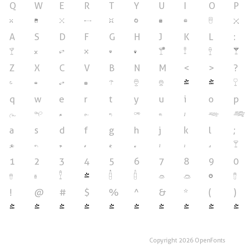 Character Map of FONTSPRING DEMO - Cosmopolitan Extras Regular