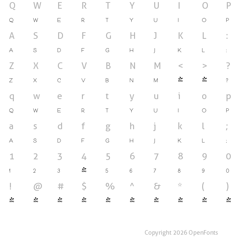 Character Map of FONTSPRING DEMO - Cosmopolitan Sans Bold Regular