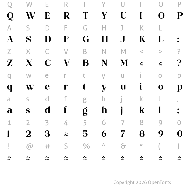 Character Map of FONTSPRING DEMO - Costaline Black Regular
