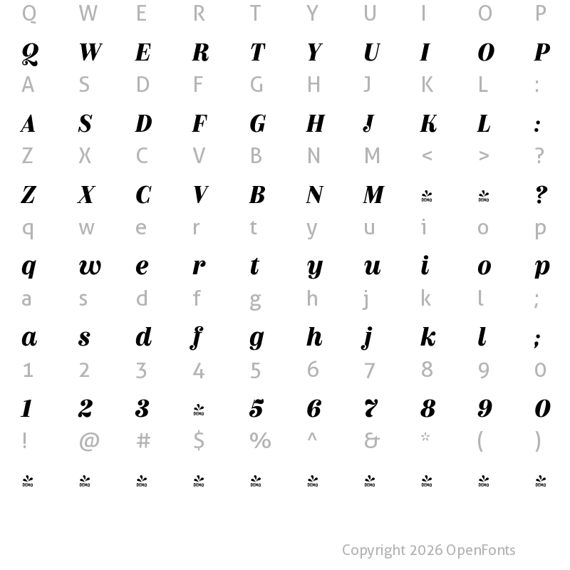 Character Map of FONTSPRING DEMO - Couturier Bold It Regular