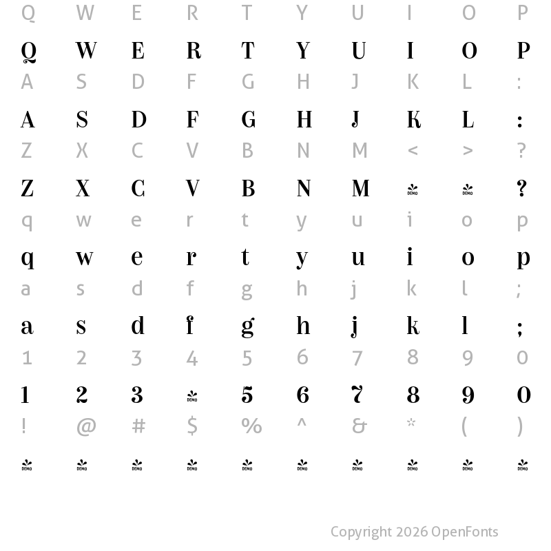 Character Map of FONTSPRING DEMO - Couturier Regular