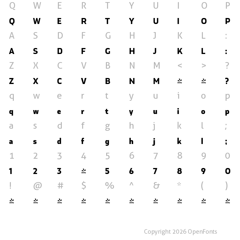 Character Map of FONTSPRING DEMO - Cover sans Heavy Regular