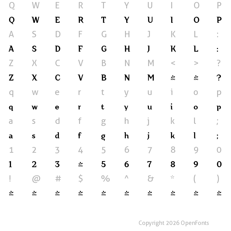 Character Map of FONTSPRING DEMO - Crimsons Bold