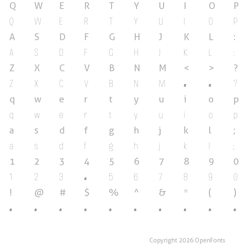 Character Map of FONTSPRING DEMO - Crossfit Hairline Regular