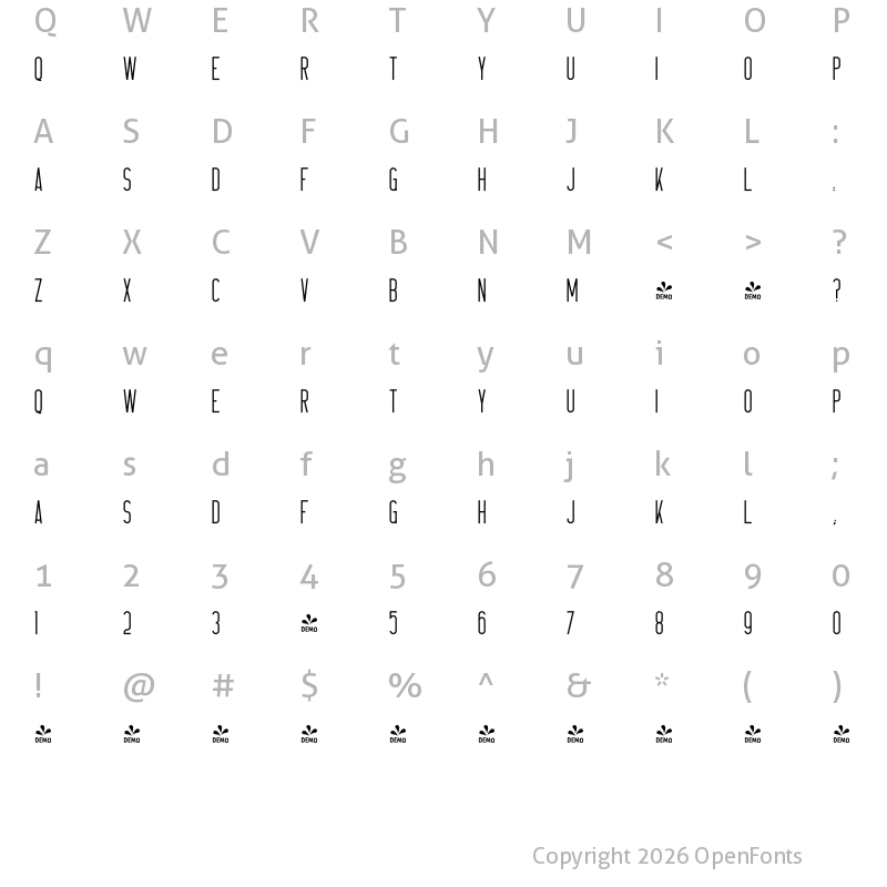 Character Map of FONTSPRING DEMO - CrossRoad LongRough Regular