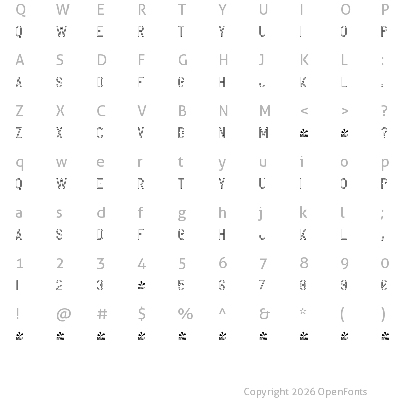 Character Map of FONTSPRING DEMO - CrossRoad OutlineTwo Regular