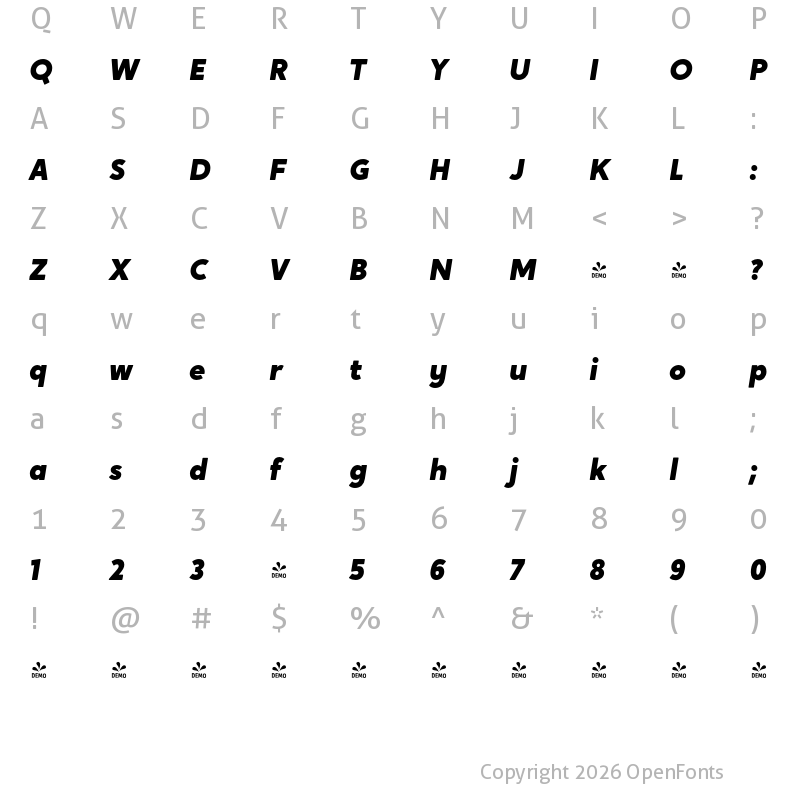 Character Map of FONTSPRING DEMO - Crossten Black Italic Regular