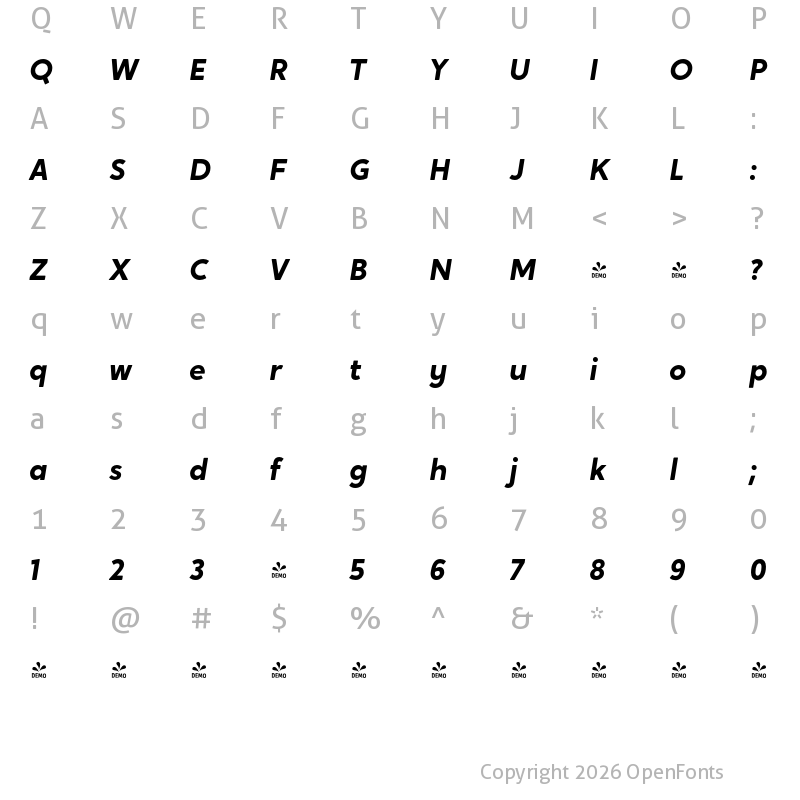 Character Map of FONTSPRING DEMO - Crossten Bold Italic Regular