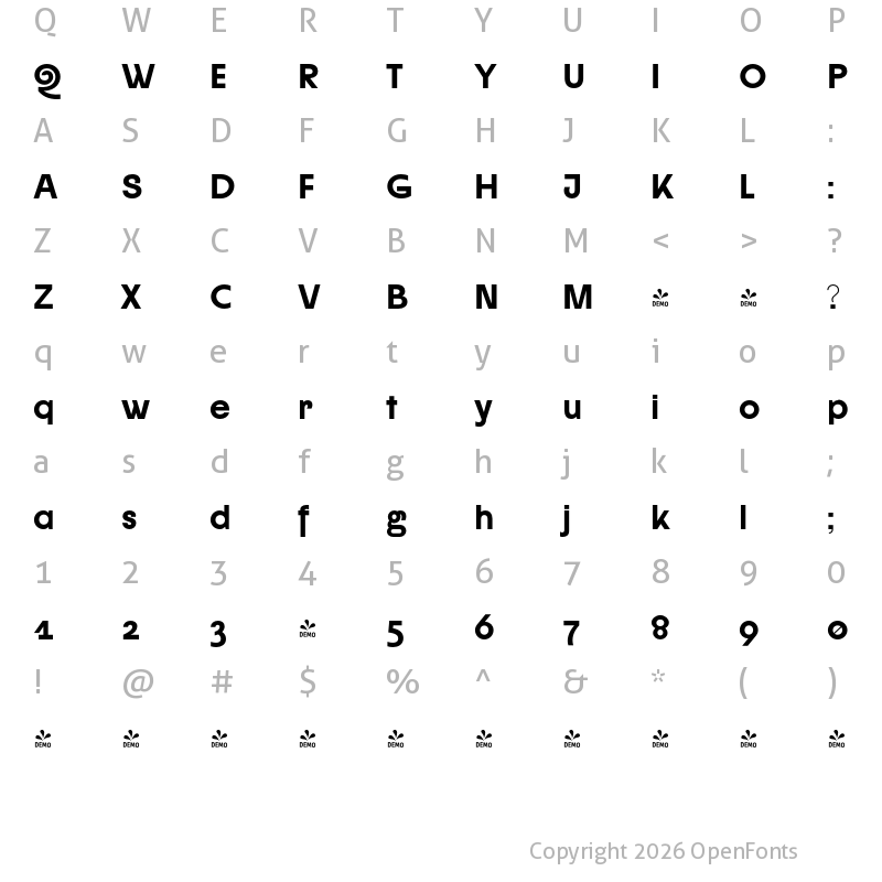Character Map of FONTSPRING DEMO - CUKIER Bold