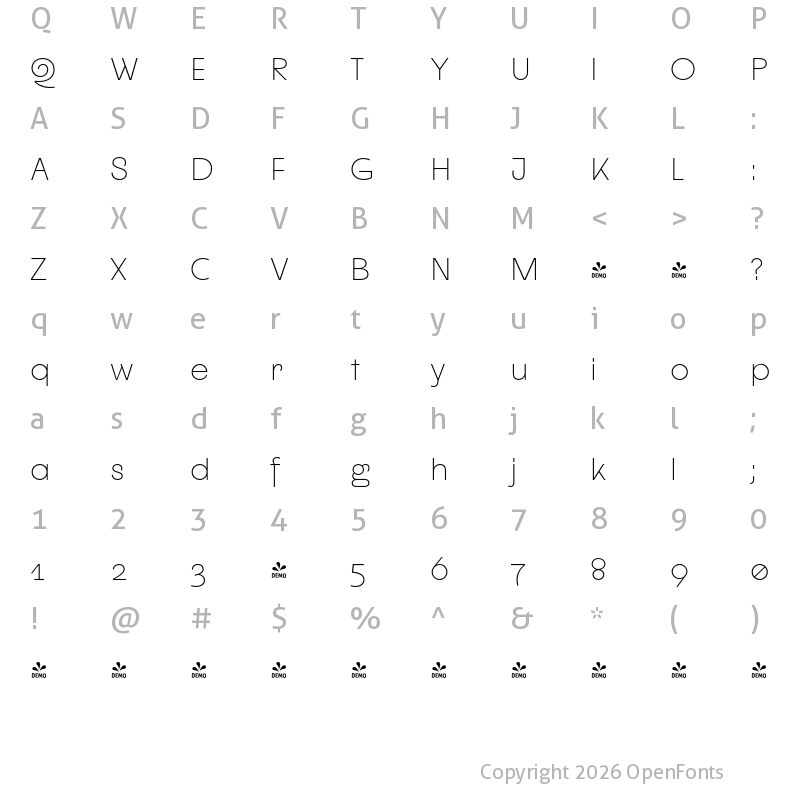 Character Map of FONTSPRING DEMO - CUKIER ExtraLight Regular