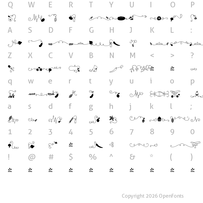 Character Map of FONTSPRING DEMO - Culinary Borders Regular