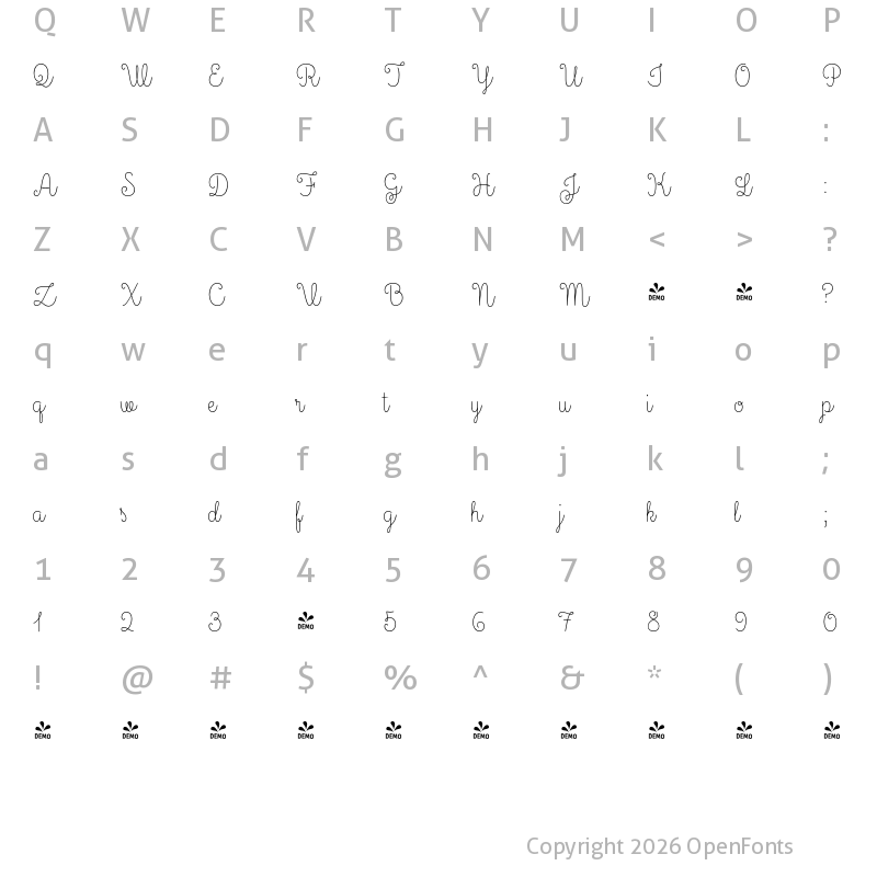 Character Map of FONTSPRING DEMO - Culinary Script Line Regular