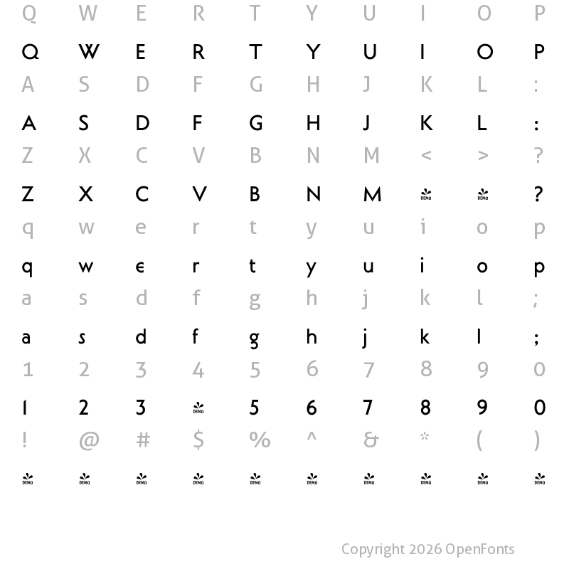 Character Map of FONTSPRING DEMO - Curwen Sans Medium Regular