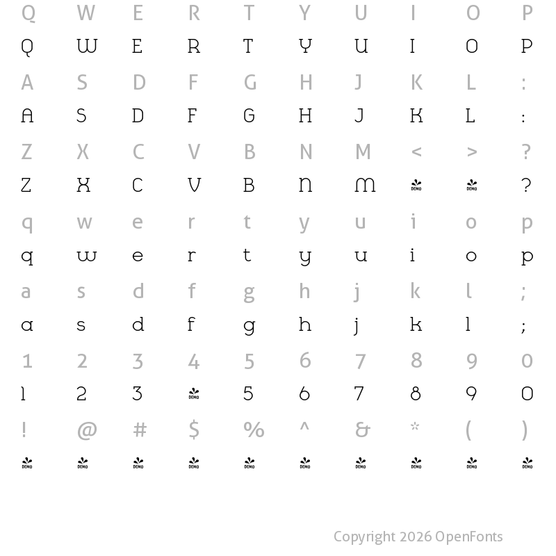 Character Map of FONTSPRING DEMO - Cyclic Regular Regular