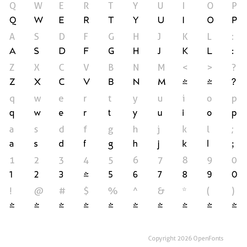 Character Map of FONTSPRING DEMO - D Hanna Medium