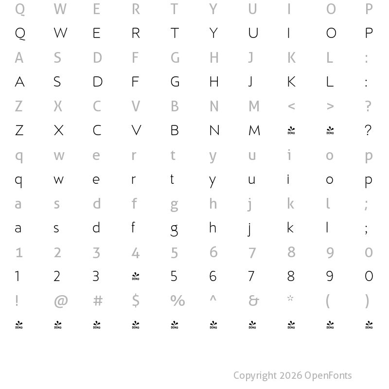 Character Map of FONTSPRING DEMO - D Hanna Soft Light Regular