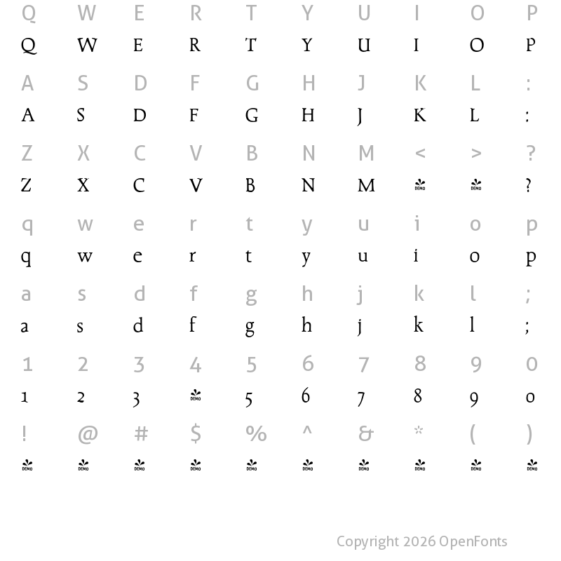 Character Map of FONTSPRING DEMO - Dair TBNT Regular