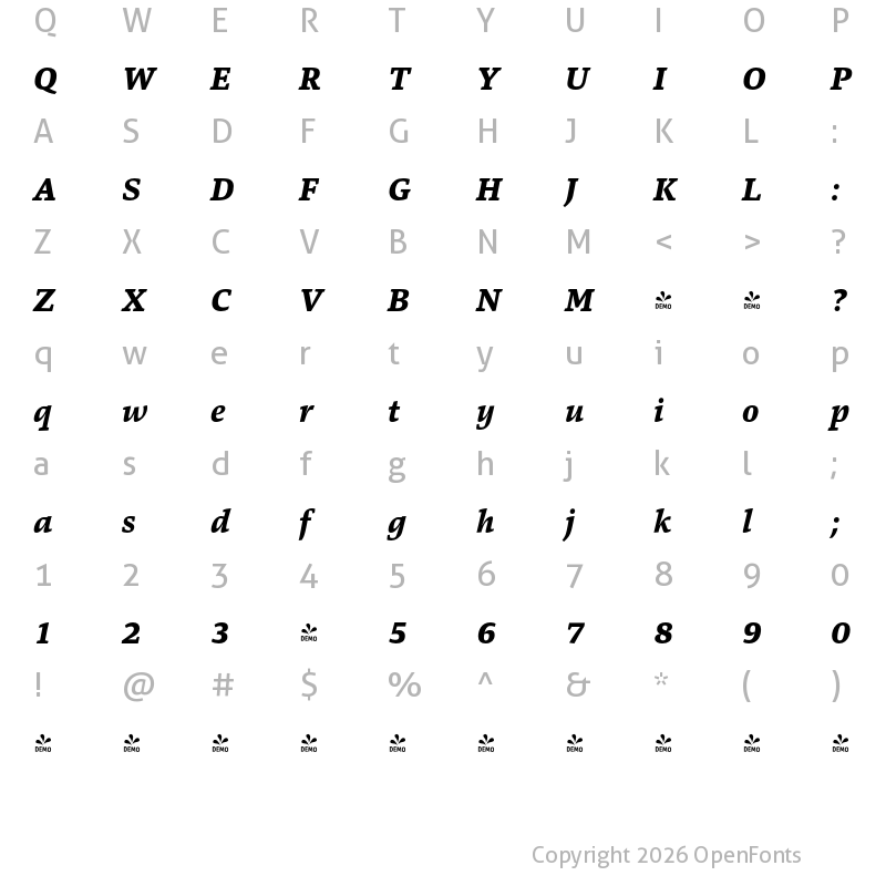 Character Map of FONTSPRING DEMO - Danton ExtraBold Italic