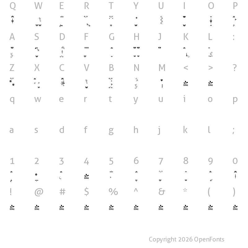 Character Map of FONTSPRING DEMO - Darjeeling Ornaments Regular
