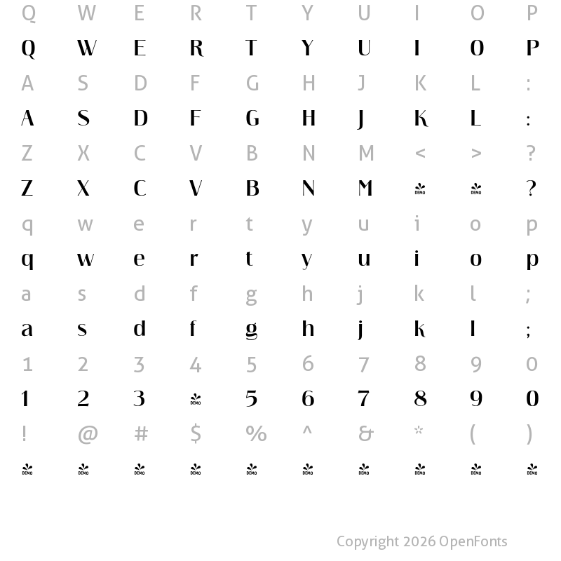 Character Map of FONTSPRING DEMO - Darjeeling Regular