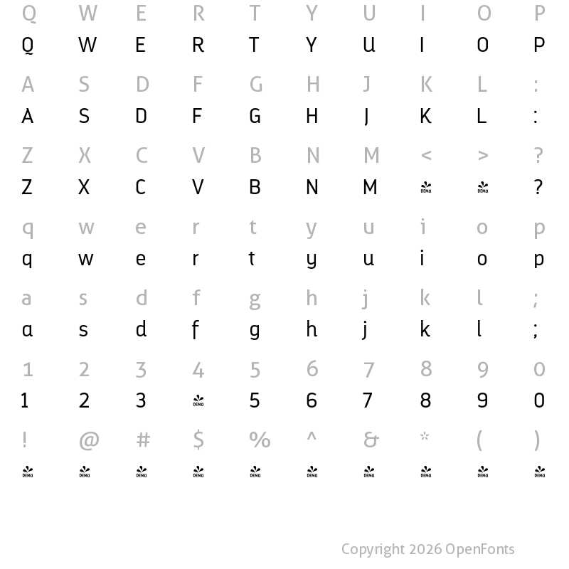 Character Map of FONTSPRING DEMO - DarwinAltOffice Regular