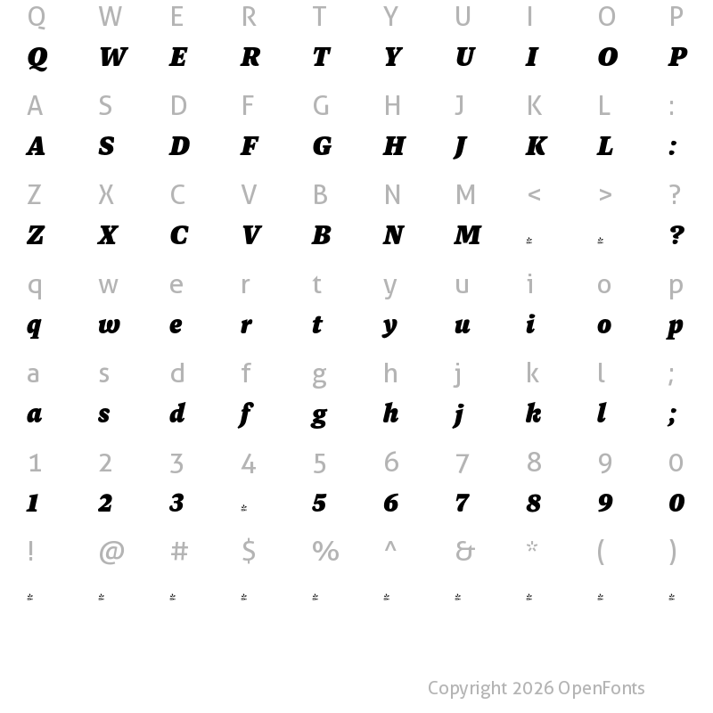 Character Map of FONTSPRING DEMO - Dashiell Text Black Italic