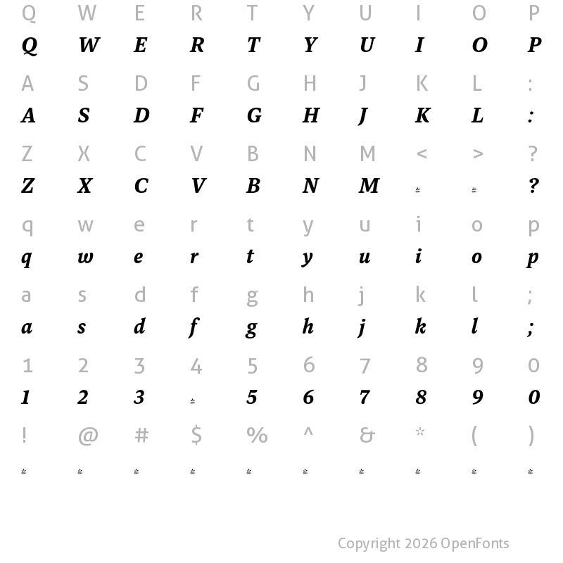 Character Map of FONTSPRING DEMO - Dashiell Text Bold Italic