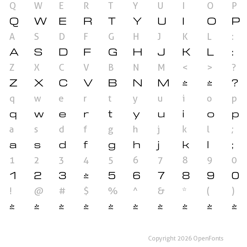 Character Map of FONTSPRING DEMO - DDT Book Ext Regular