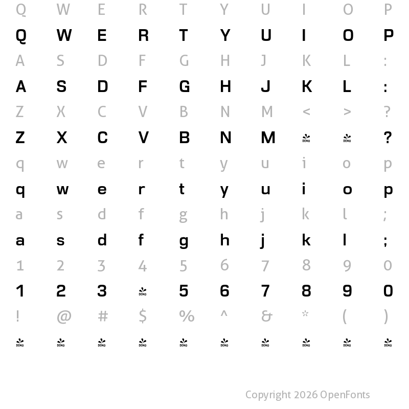 Character Map of FONTSPRING DEMO - DDT SemBd Regular