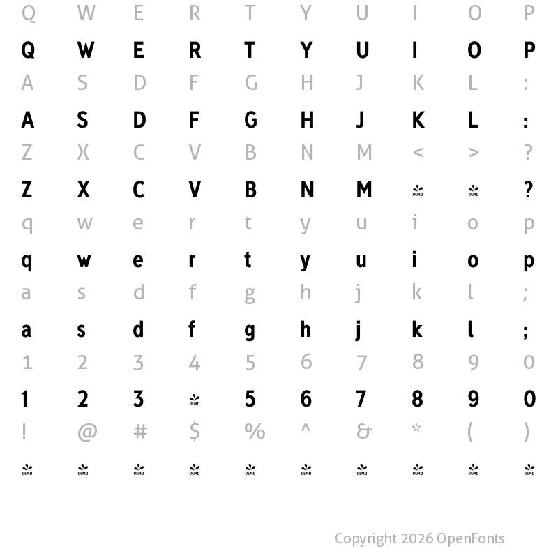 Character Map of FONTSPRING DEMO - Deansgate Condensed Bold