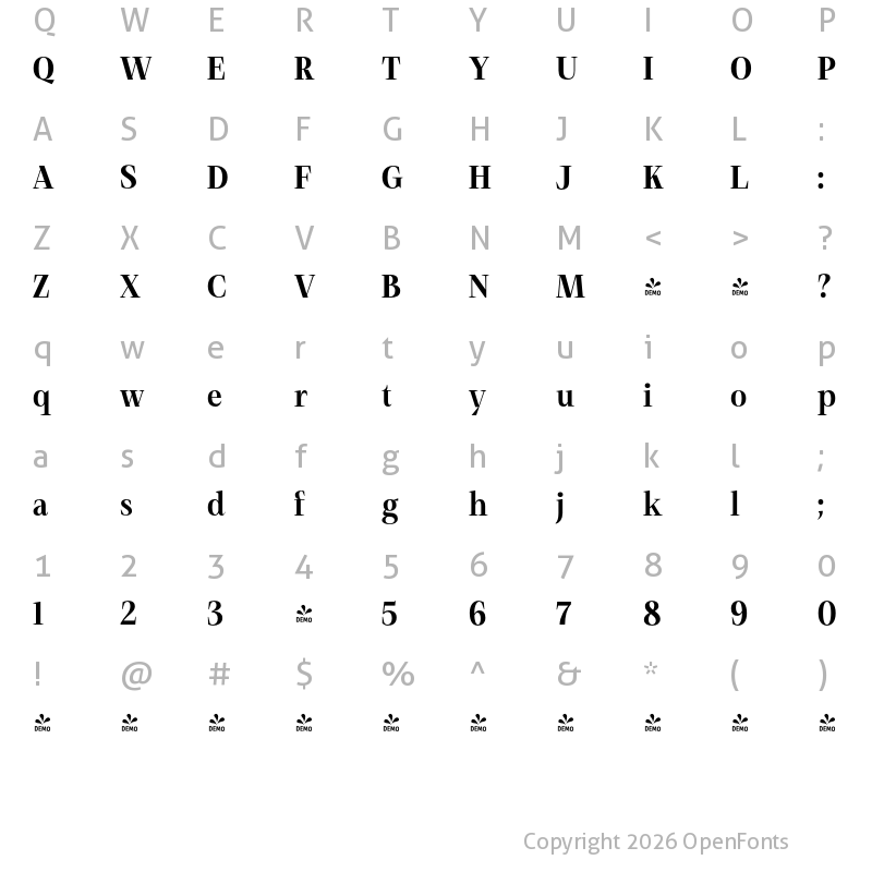 Character Map of FONTSPRING DEMO - Debira Bold