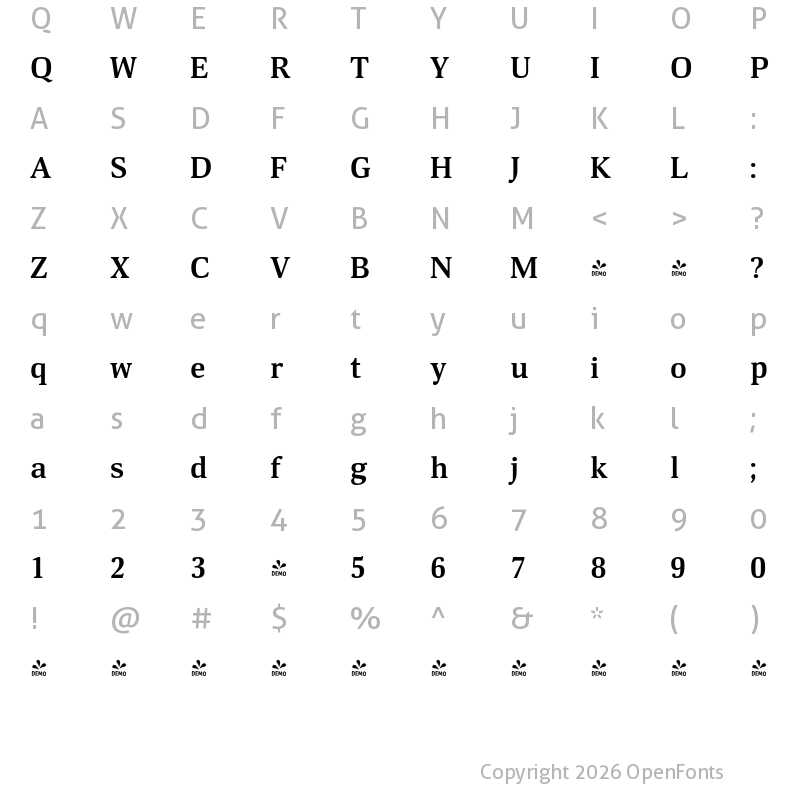 Character Map of FONTSPRING DEMO - Deca Serif Bold Regular