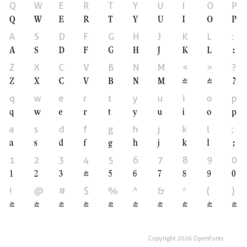 Character Map of FONTSPRING DEMO - Decennie JY Pro Regular