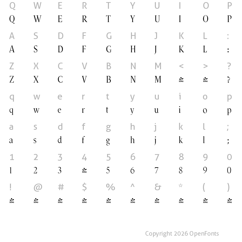 Character Map of FONTSPRING DEMO - Decennie JY Titling Regular