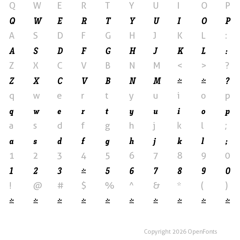 Character Map of FONTSPRING DEMO - Decour Cnd Black Italic