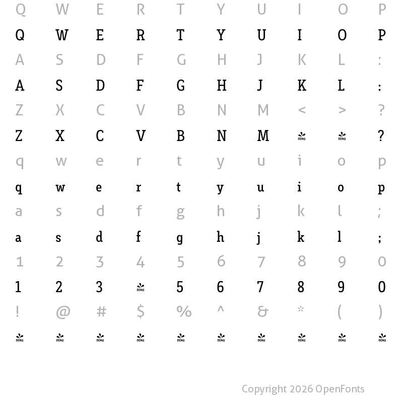 Character Map of FONTSPRING DEMO - Decour Cnd Semibold Regular