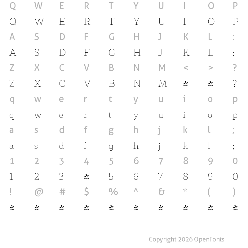 Character Map of FONTSPRING DEMO - Decour Soft Thin Regular