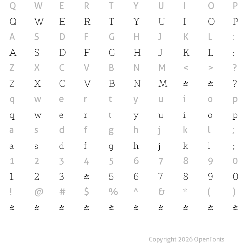 Character Map of FONTSPRING DEMO - Decour Ultralight Regular
