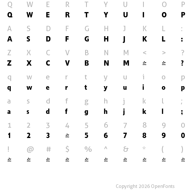 Character Map of FONTSPRING DEMO - DelargoDTCond Bold