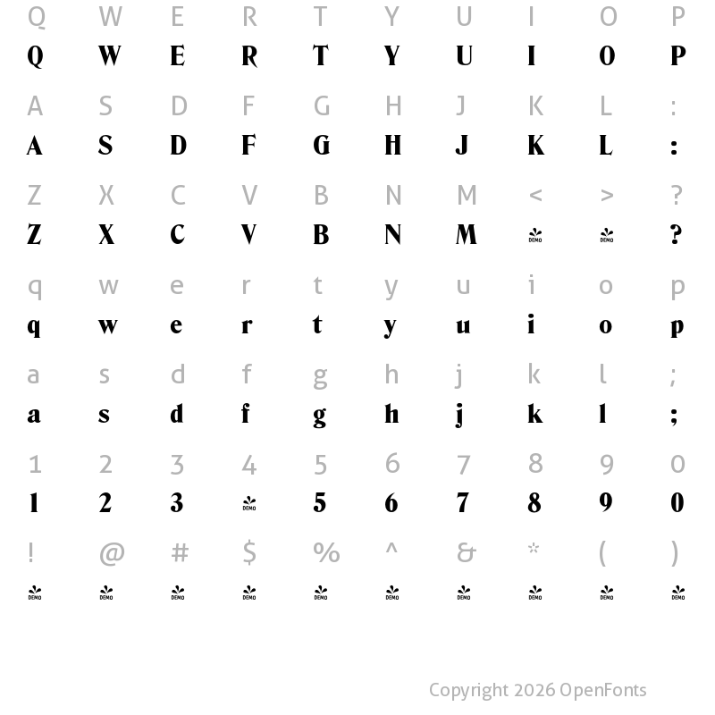 Character Map of FONTSPRING DEMO - Denver Serial Heavy Regular