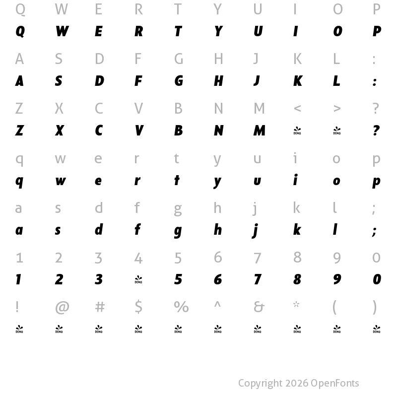Character Map of FONTSPRING DEMO - Departura Black Italic