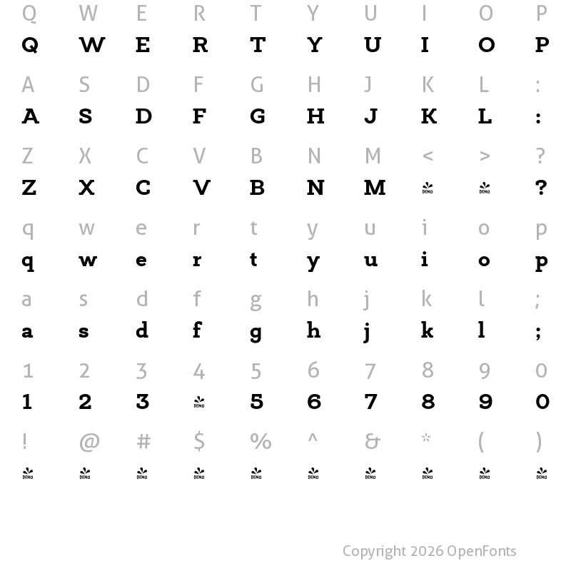 Character Map of FONTSPRING DEMO - Deposit Pro ExBd Regular